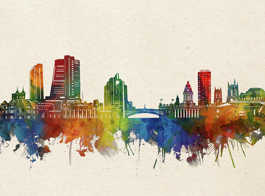 Leeds Skyline Watercolor Digital Art