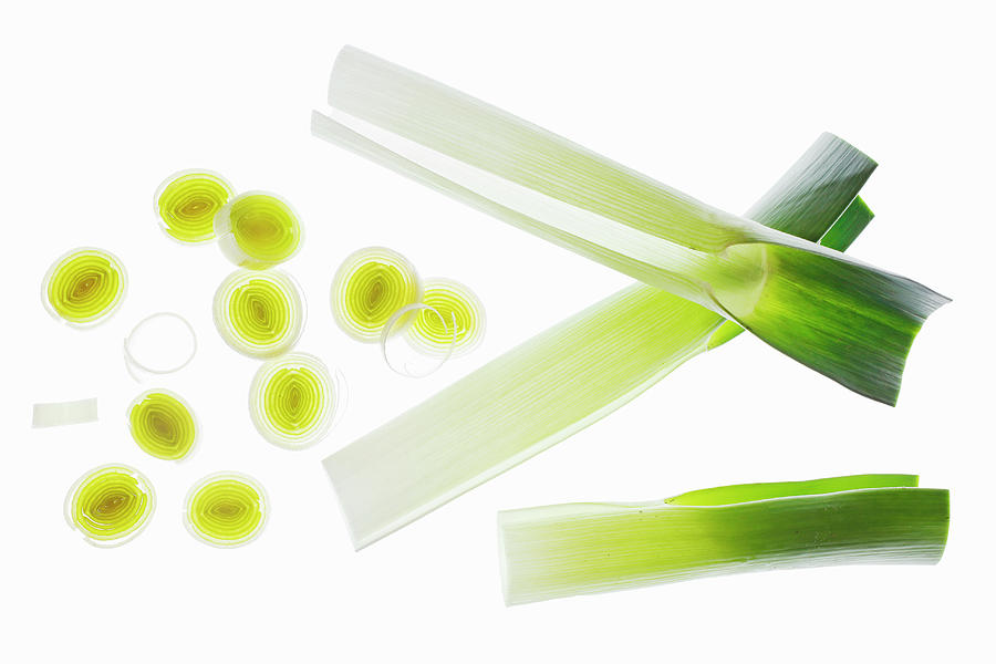 Leek, Outer Leaves And Slices Lit From Behind seen From Above Photograph by Petr Gross