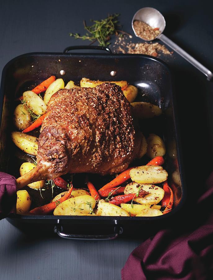 Leg Of Lamb With Potatoes Photograph by Great Stock!