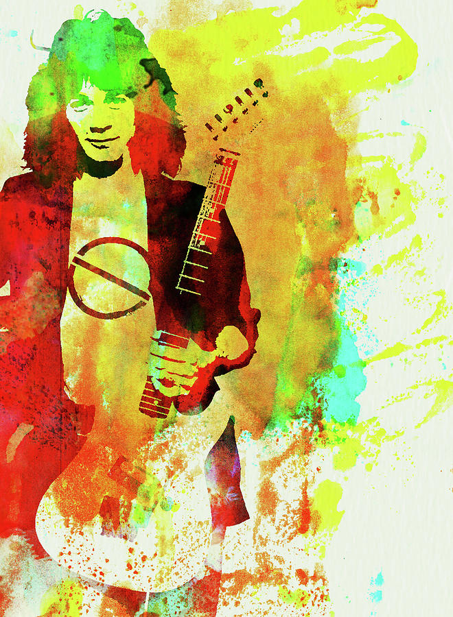Music Mixed Media - Legendary Eddie Van Halen Watercolor by Naxart Studio