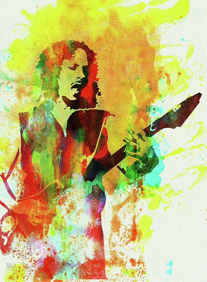 Metallica Mixed Media - Legendary Kirk Hammett Watercolor by Naxart Studio