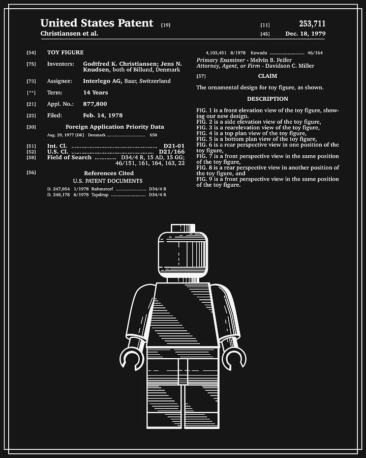 Lego Man Patent Black Digital Art By Finlay Mcnevin