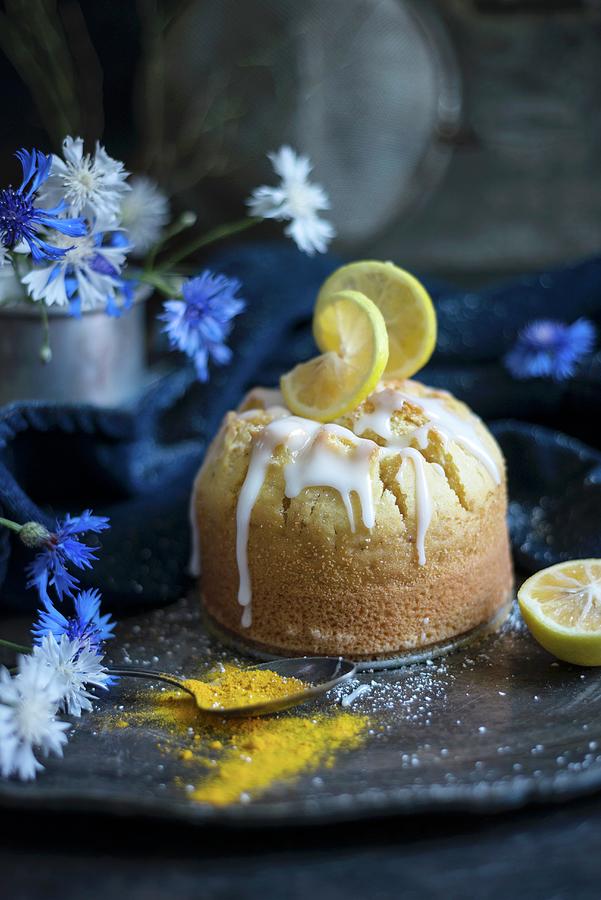 Lemon And Turmeric Cake With Icing vegan Photograph by Kati Neudert