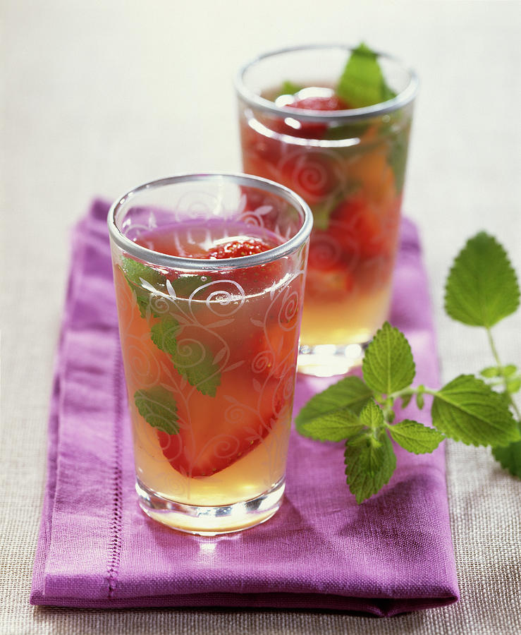 Lemon Balm Jelly With Strawberries Photograph by Leser