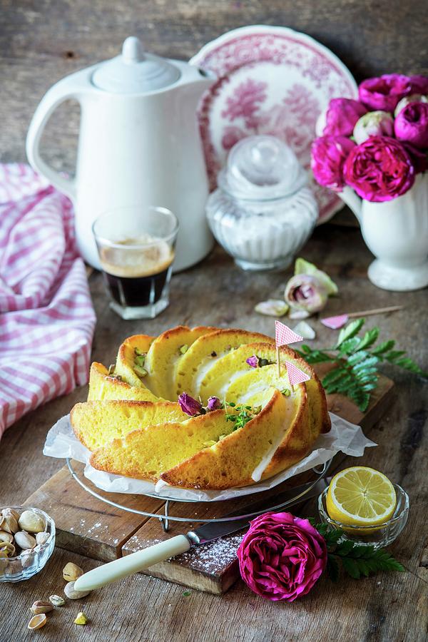 Lemon Cake With Rose Water And Pistachios Photograph by Irina Meliukh