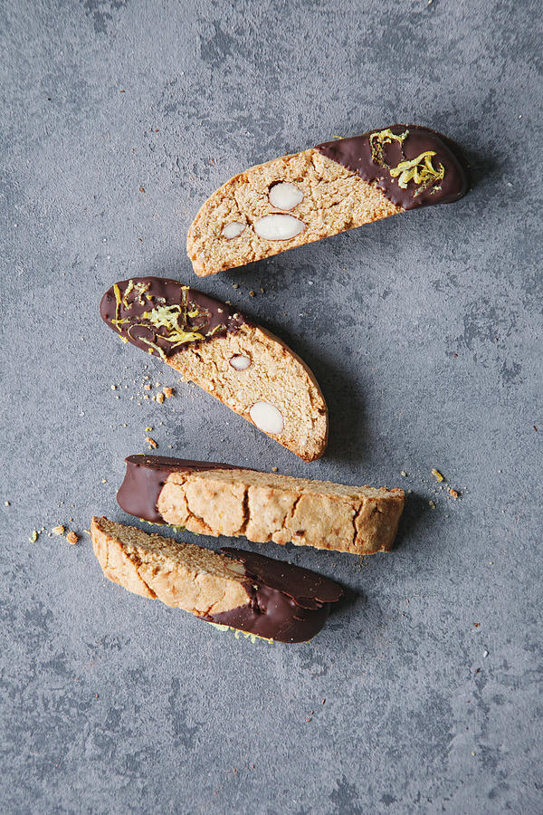 Lemon Cantuccini With Melted Chocolate top View Photograph by Denise Rene Schuster