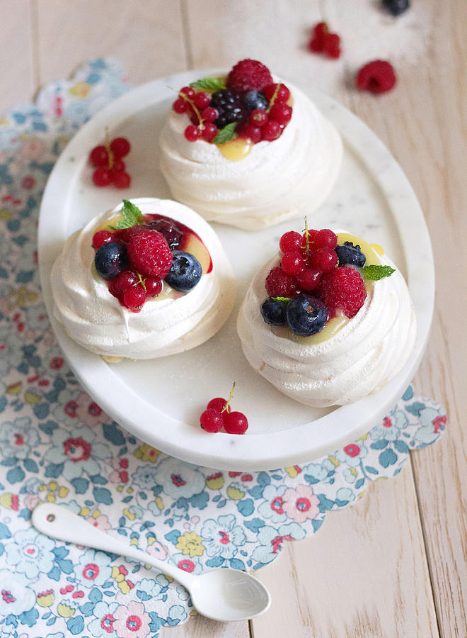 Lemon Curd And Summer Berry Mini Pavlovas Photograph by Lady Coquillette