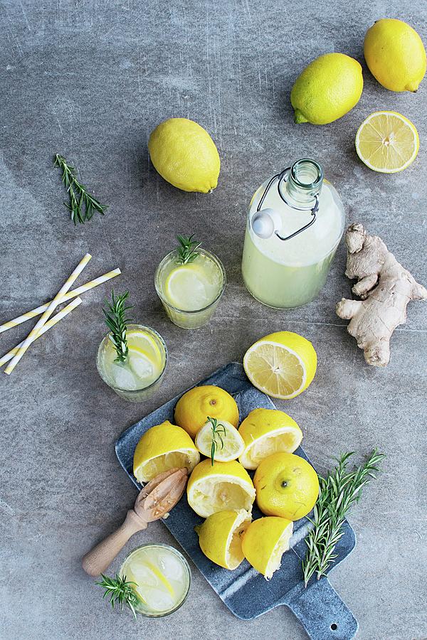 Lemon Ginger Lemonade With Rosemary Photograph by Justina Ramanauskiene