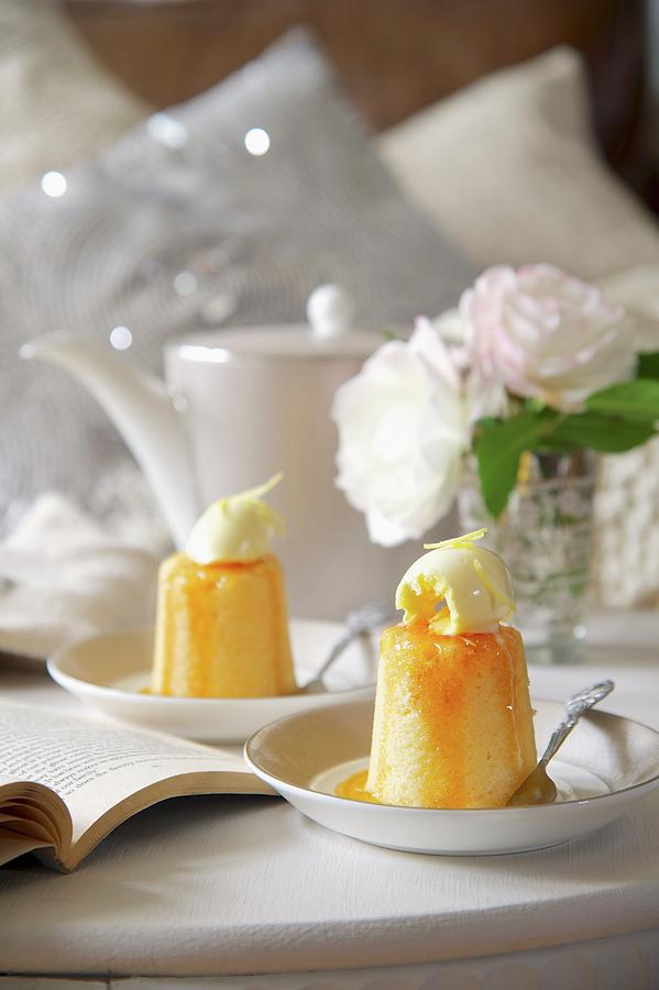 Lemon Sponge Pudding With Vanilla Ice Cream england Photograph by Heinze, Winfried