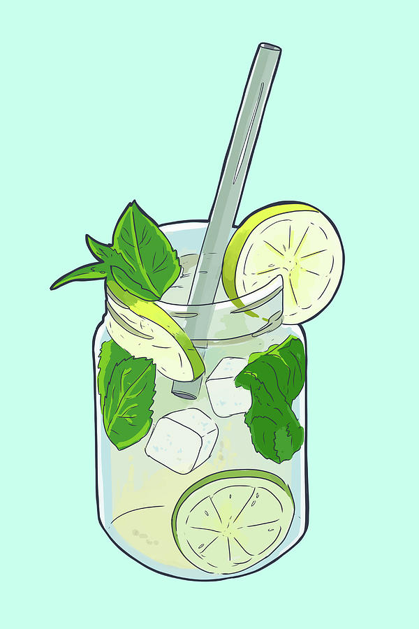 Lemonade With Lime, Mint And Ice Cubes illustration Photograph by Meshugga Illustration