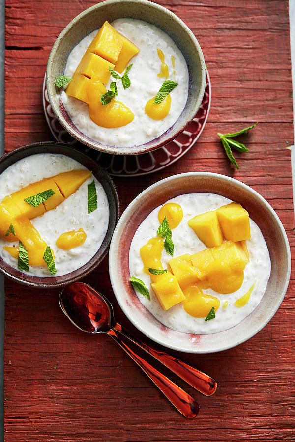 Lemongrass And Coconut Rice Pudding With Mango asia Photograph by Thorsten Suedfels / Stockfood Studios