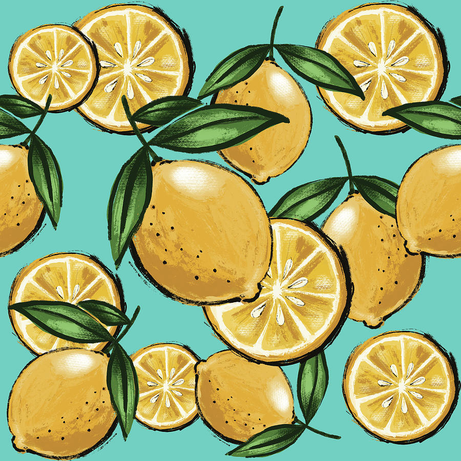 Lemons And Teal Drawing by Curtis
