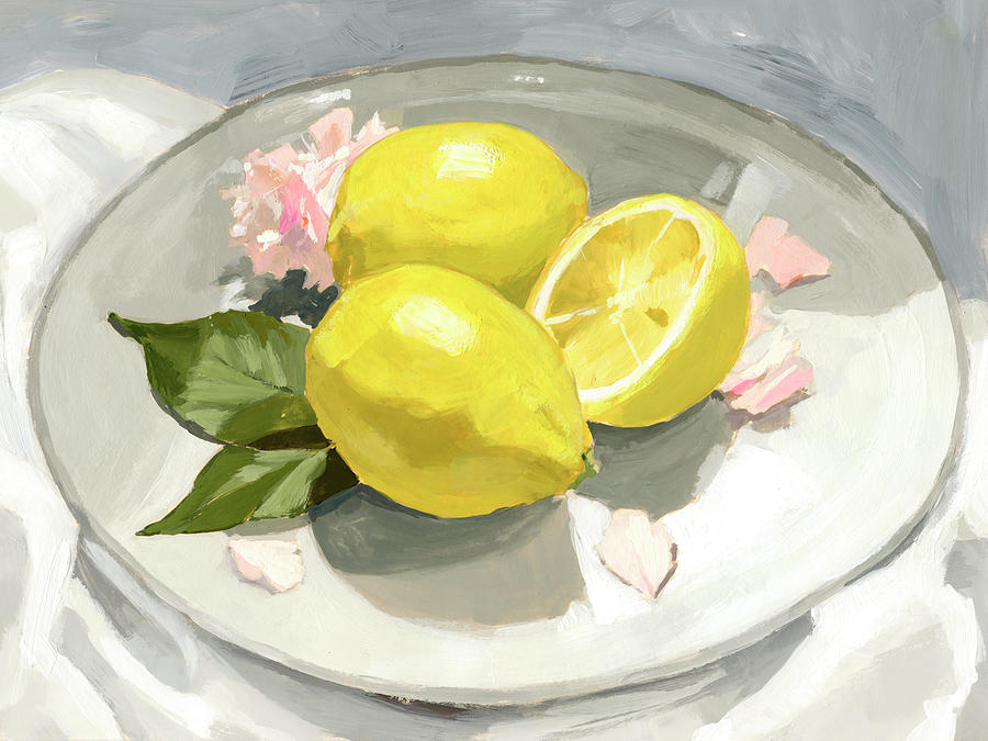 Lemon Painting - Lemons On A Plate I by Victoria Barnes