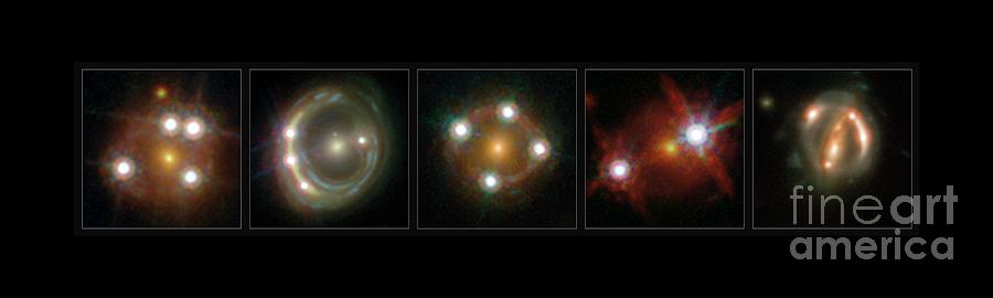 Space Photograph - Lensed Quasars by Esa/hubble, Nasa, Suyu Et Al./stsci/science Photo Library