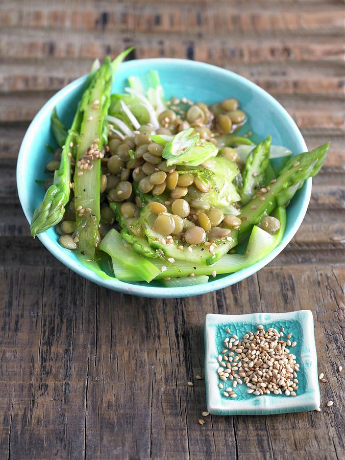 Lentil And Asparagus Salad With Sesame Seeds Photograph by Jalag / Julia Hoersch