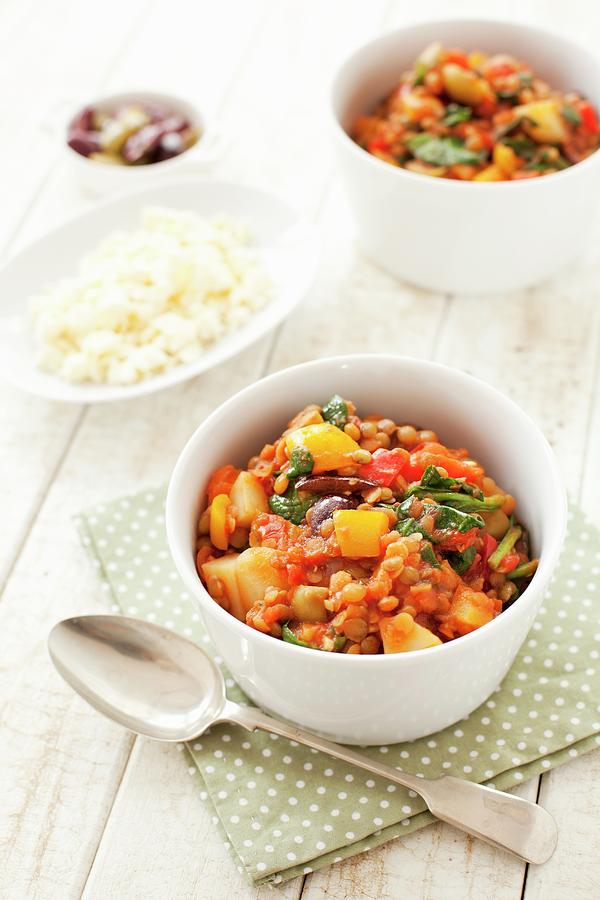 Lentil And Olive Stew With Feta Cheese Photograph by Jane Saunders