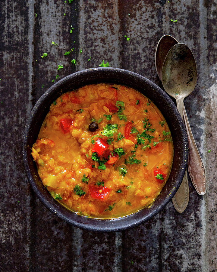 Lentil Daal With Tomatoes And Cilantro Photograph by Udo Einenkel