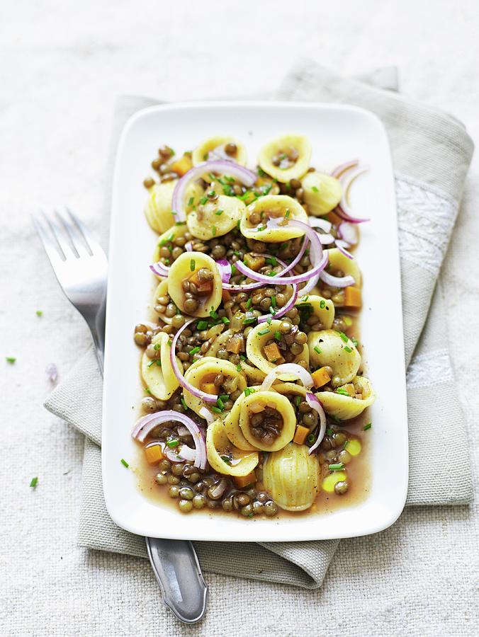 Lentil Salad With Orecchiette And Red Onions Photograph by Oliver Brachat