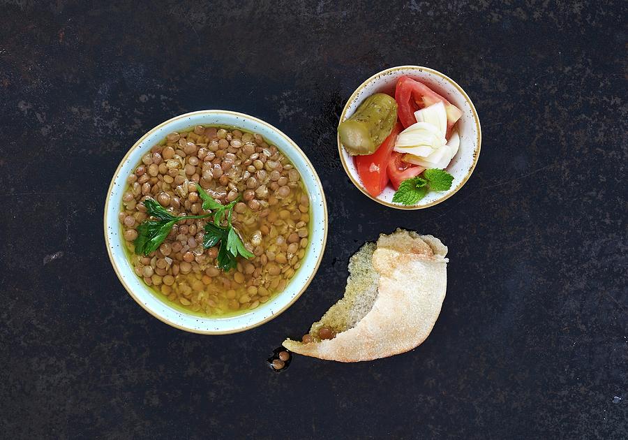 Lentil Soup With Flat Bread lebanon Photograph by Robbert Koene