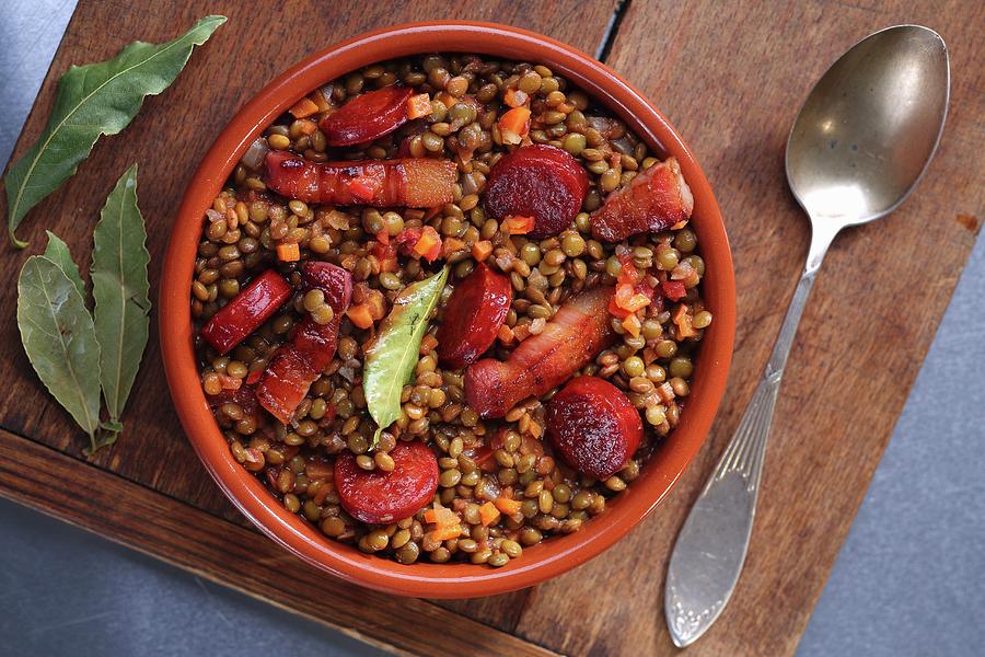 Lentil Stew With Bacon And Chorizo Photograph by Frank Weymann
