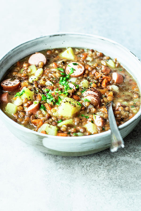 Lentil Stew With Sausages Photograph by Simone Neufing
