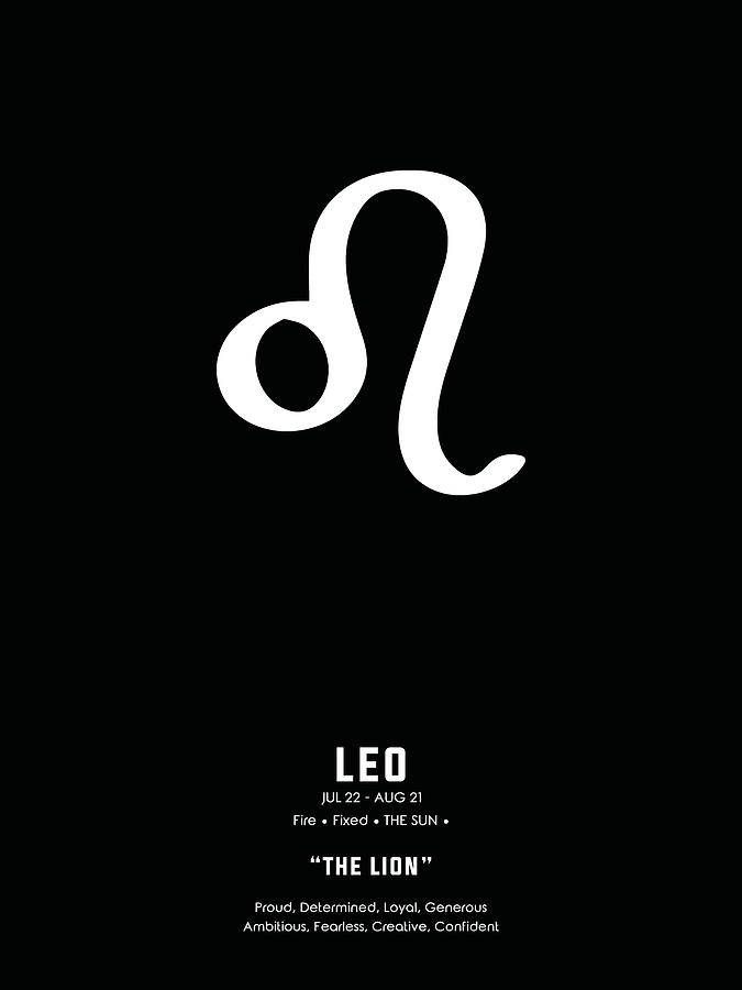 Leo Print 2 - Zodiac Signs Print - Zodiac Posters - Leo Poster - Black and White - Leo Traits Mixed Media by Studio Grafiikka