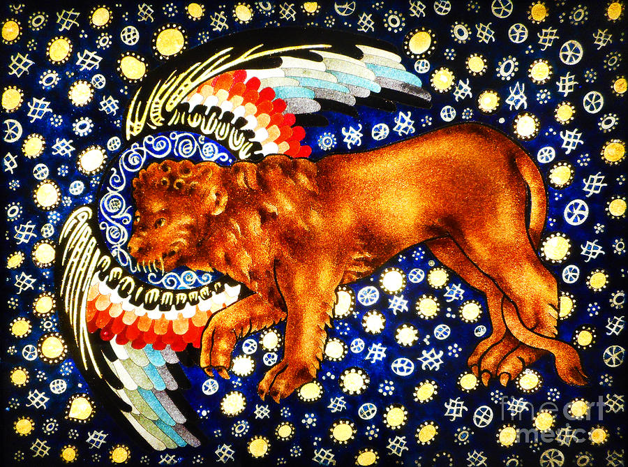 Leo the Lion Zodiac Lion Floating in the Cosmos ca 1900 Glass Art by Peter Ogden