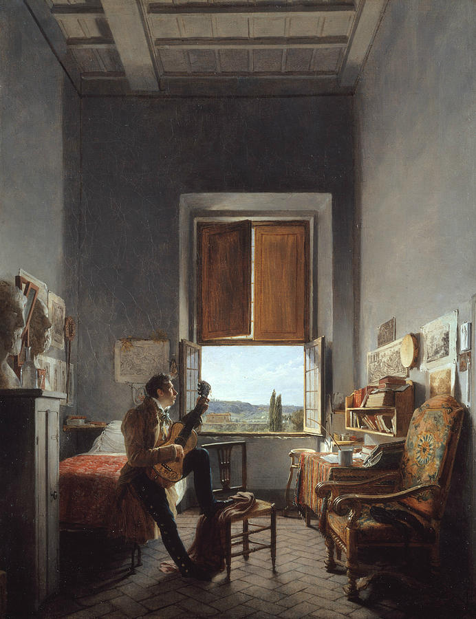 Leon Palliere in His Room at the Villa Medici, Rome Painting by Jean Alaux