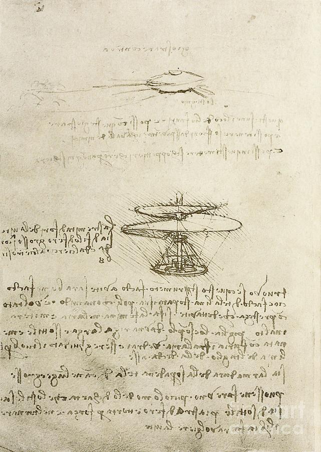 Leonardo Da Vincis Helicopter Design Photograph by Science, Industry And Business Library: General Collection/new York Public Library/science Photo Library