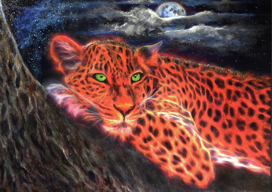 Wildlife Painting - Leopard by Moonlight by Michael Durst