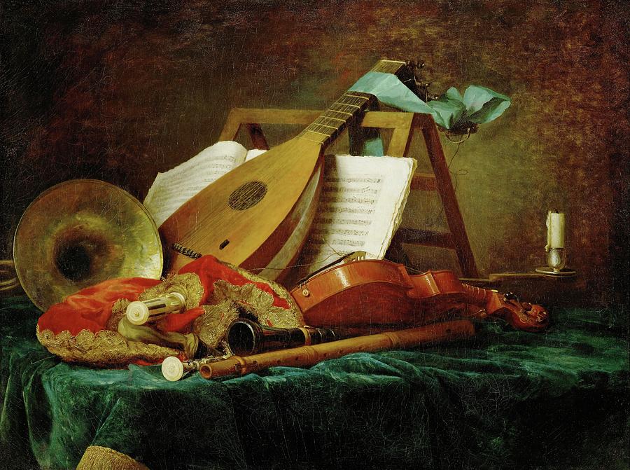 Les attributs de la Musique-the symbols of music, 1770. Painting by Anne Vallayer-Coster Anne Vallayer-Coster