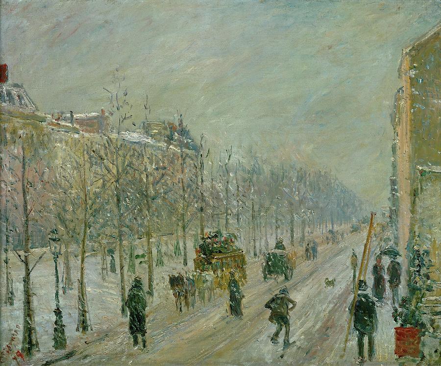 Les Boulevards exterieurs, effet de neige, 1879. Paris, Boulevards exterieurs in the snow. Painting by Camille Pissarro -1830-1903-