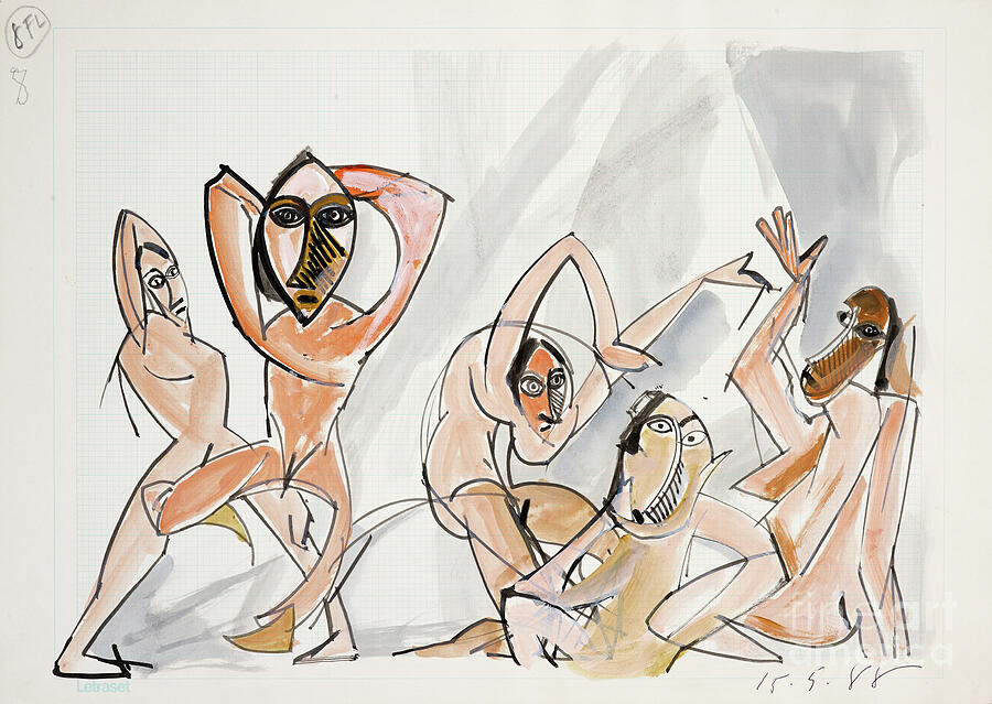 Nude Drawing - Les Damoiselles Davignon 17672, 1988 (ink And Acrylic On Paper) by Ralph Steadman