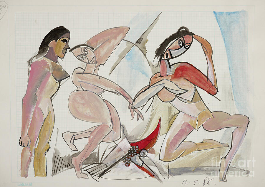 Nude Drawing - Les Damoiselles Davignon 22, 1988 (ink And Acrylic On Paper) by Ralph Steadman