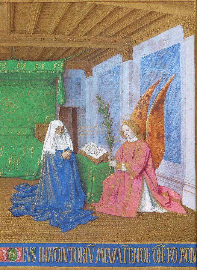 Les Heures dEtienne Chavalier Annunciation of The Virgin Marys approaching death. around 1445. Drawing by Jean Fouquet -c 1420-1481-