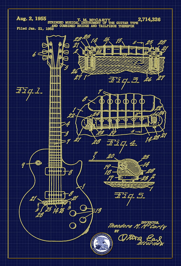 Les Paul Guitar Patent Drawing 1955 Digital Art by Carlos Diaz