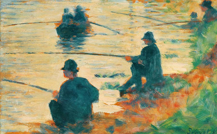 Les pecheurs a la ligne-fishermen, study for andquot, La Grande Jatteandquot,, 1883. Painting by Georges Seurat -1859-1891-