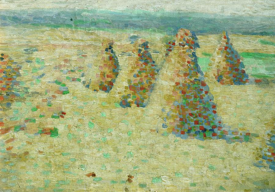 Les villottes, petites meules en Normandie, 1887-1889 Haystacks in Normandy. Painting by Charles Angrand