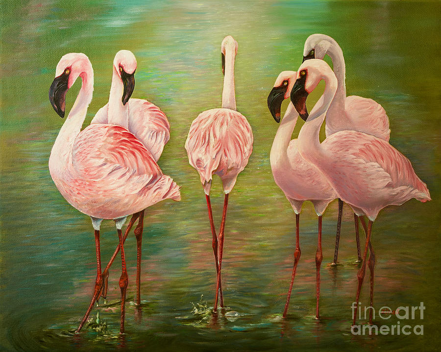 Flamingo Painting - Lesser flamingos by Zina Stromberg