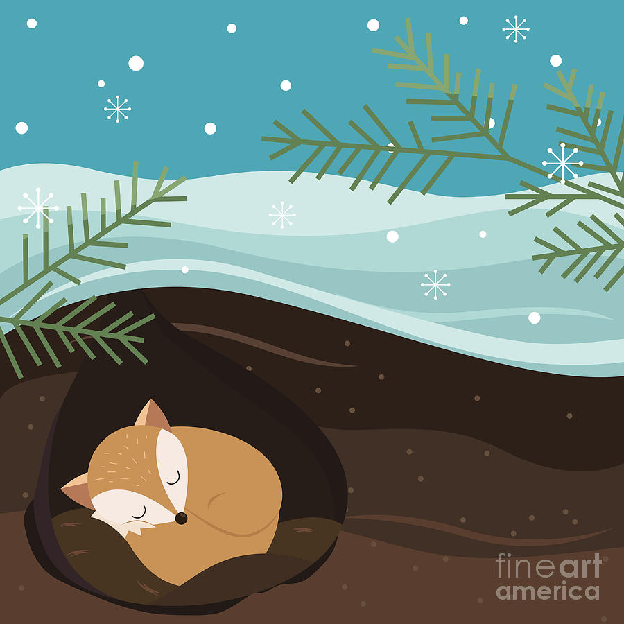 Cozy Digital Art - Let It Snow Fox Sleeping In A Hole by Teamarwen