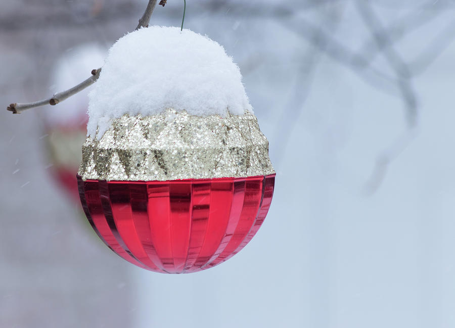 Let it snow on the Red Christmas ball - outside winter scene  Photograph by Cristina Stefan