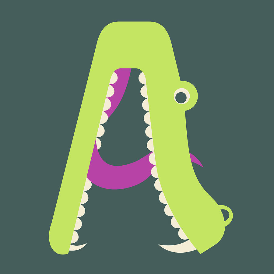 Letter A - Animal Alphabet - Alligator Monogram Digital Art by Jen Montgomery