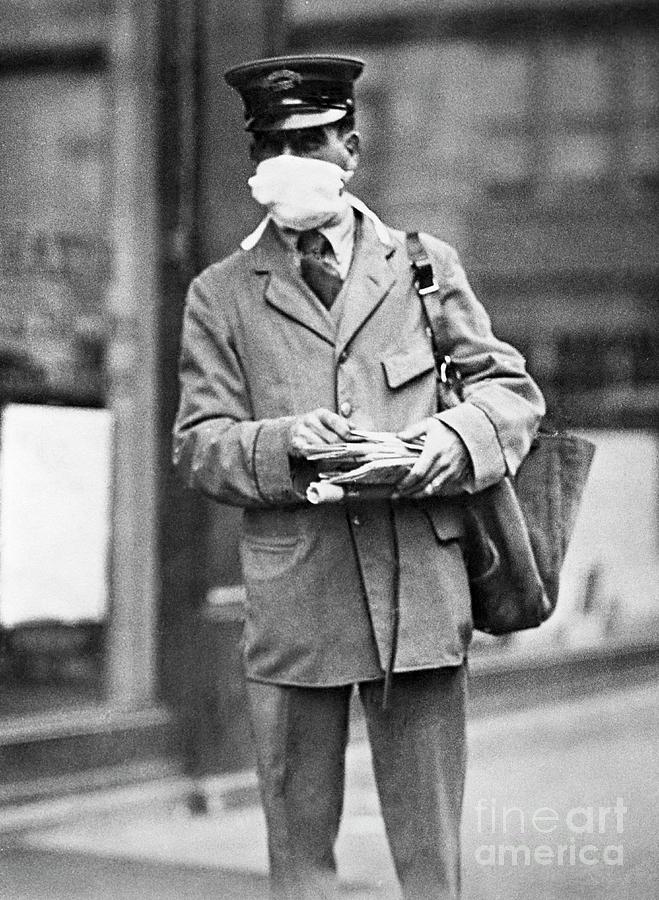 New York City Photograph - Letter Carrier Wearing A Mask by National Archives/science Photo Library