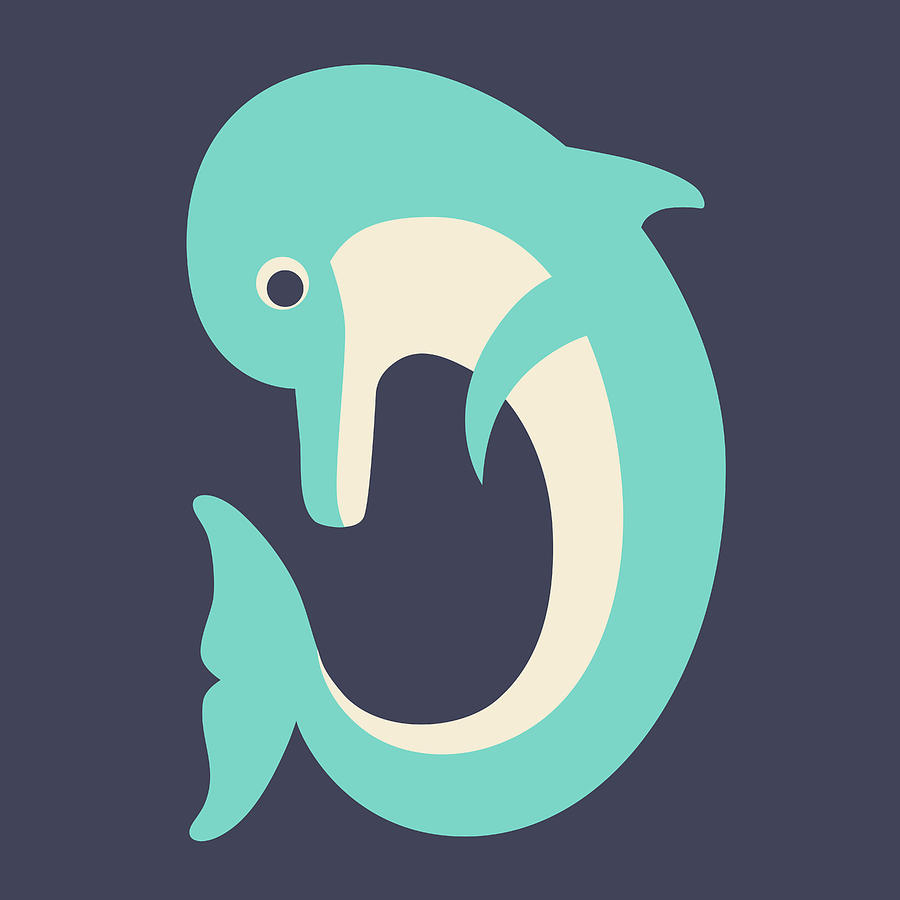 Letter D - Animal Alphabet - Dolphin Monogram Digital Art by Jen Montgomery