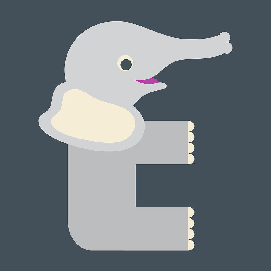 Letter E - Animal Alphabet - Elephant Monogram Digital Art by Jen