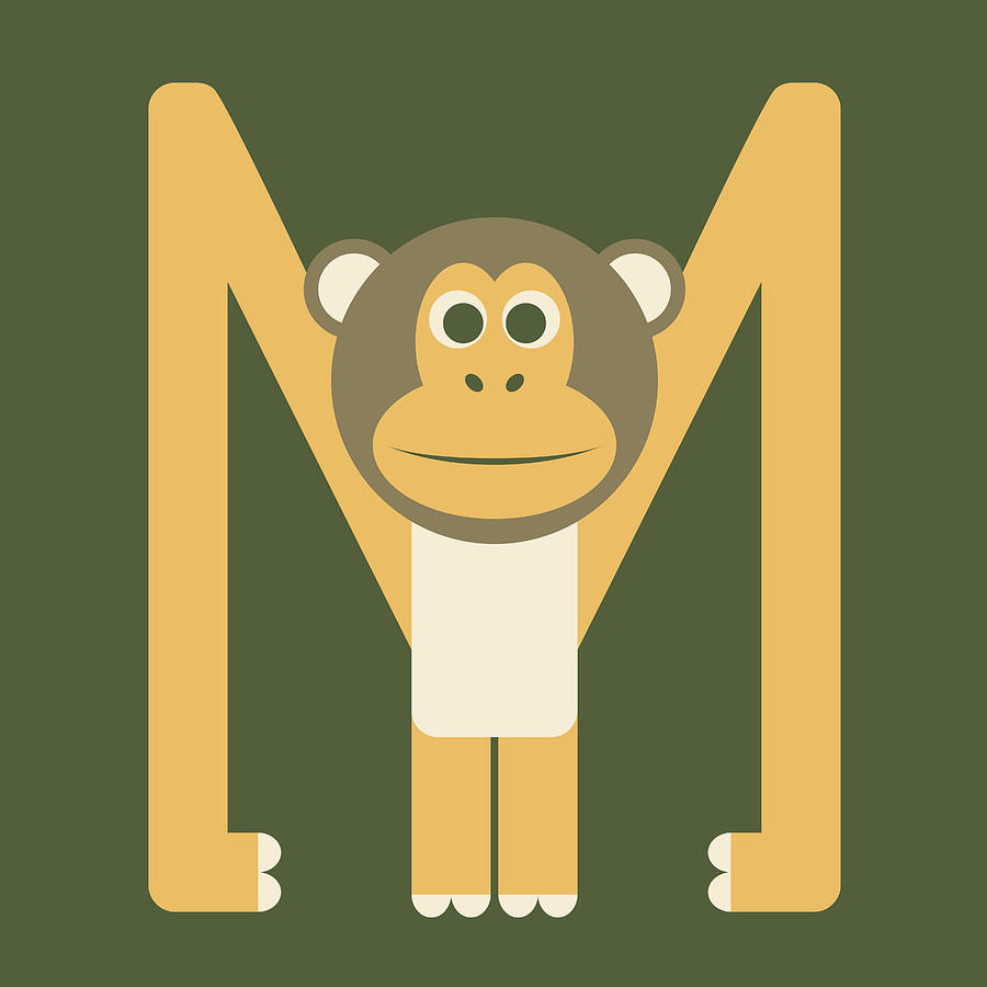 Letter M - Animal Alphabet - Monkey Monogram Digital Art by Jen Montgomery