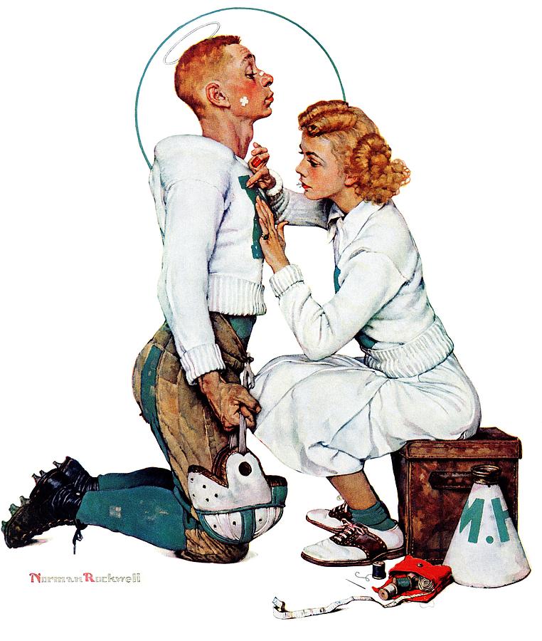 Norman Rockwell Painting - letter Sweater (boy & Girl) by Norman Rockwell