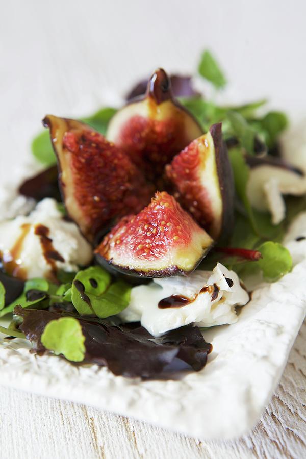 Lettuce With Fresh Figs, Goats Cheese And Balsamic Dressing Photograph by Moe Kafer Photography