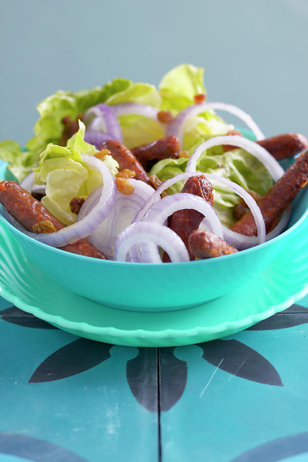 Lettuce,onion And Merguez Sausage Salad Photograph by Fnot