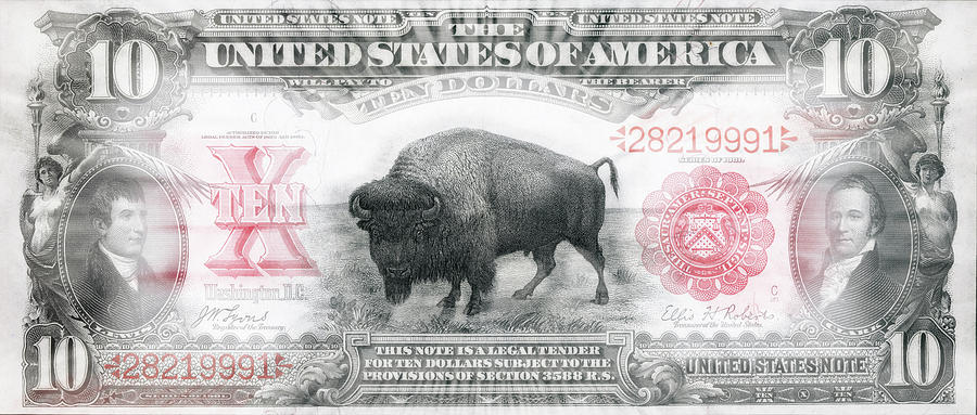 Lewis and Clark 1901 American Bison Ten Dollar Bill Currency Starburst Artwork Digital Art by Shawn OBrien